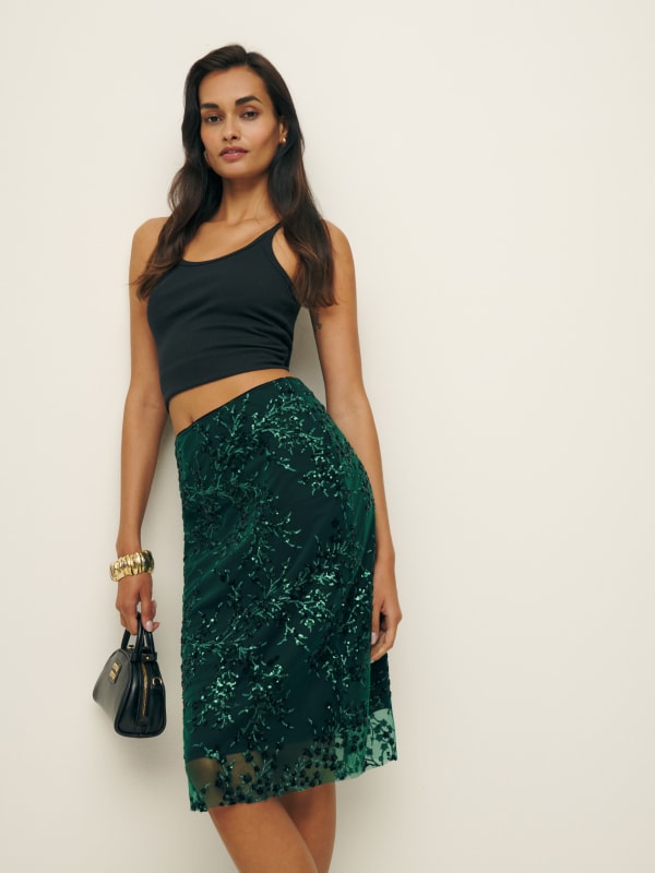 Blanca Skirt - Black Green Embellished